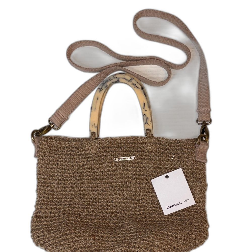 O'Neill Woven Straw Crossbody Bag with Marbled Handles - Brown